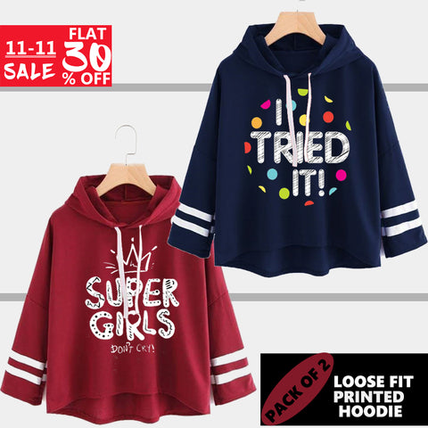 11-11 SALE: PACK OF 2 LOOSE FIT PRINTED HOODIE