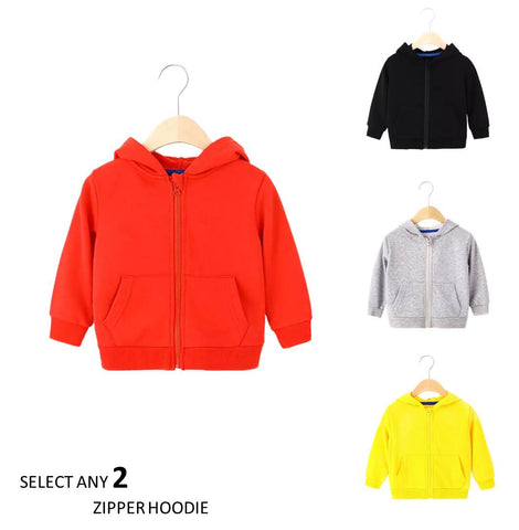 Select any 2 Kids plain Zipper Hoodies